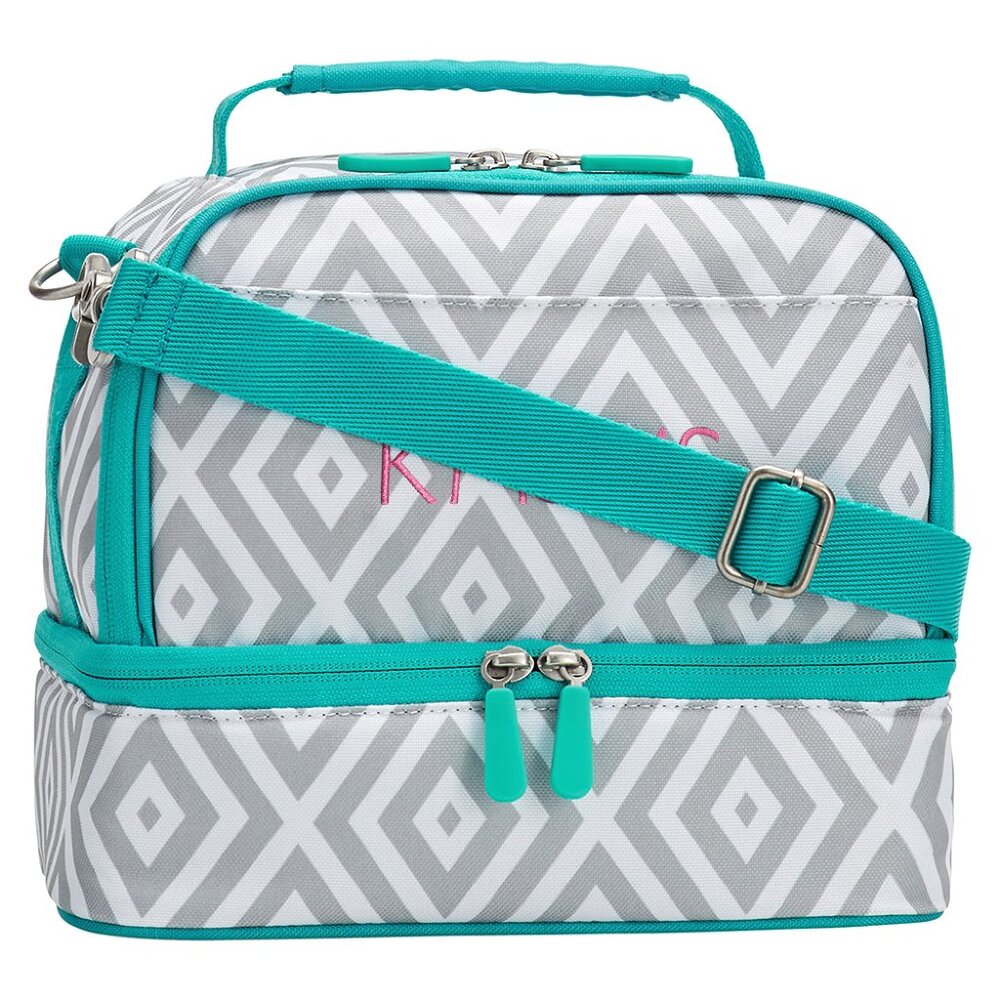 PB Teen "Gear-Up Gray Preppy Diamond" Dual Compartment Lunch Bag